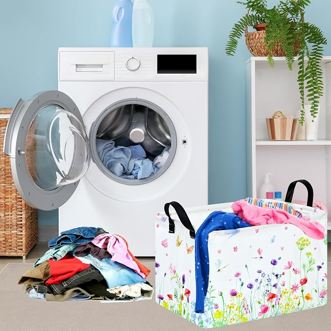 Spring Flower Gift Storage Basket Rectangle Storage Organizer for Nursery Hamper Home Bedroom Laundry Hamper Shelf Baskets.