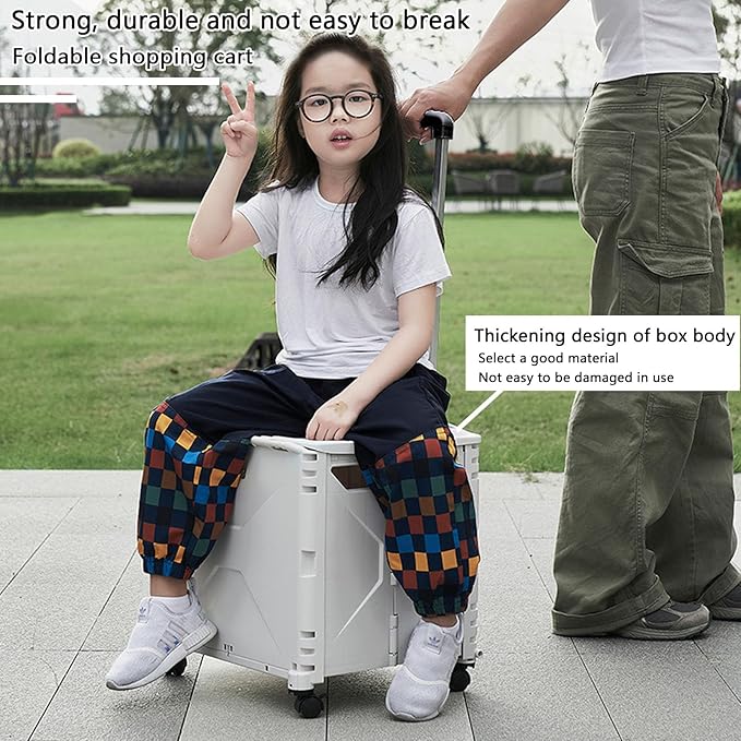 Collapsible Rolling Crate on Wheels for Teachers - Heavy Duty Plastic Teacher Tote Basket with Capacity, Durable Wheels, and Multi-Functional Design for Classroom, Shopping, or Travel (White)