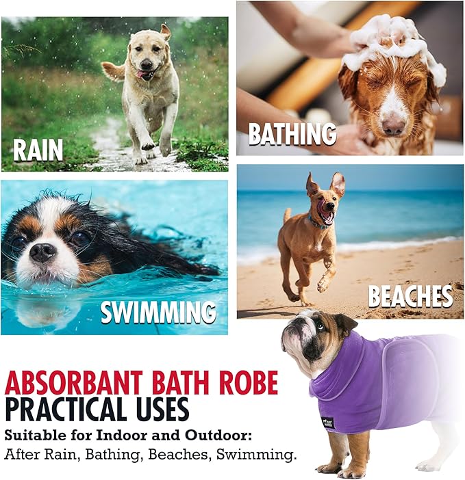 Tuff Pupper Fast Drying Dog Bath Robe | 800 GSM Plush Dog Towel Bathrobe/Dressing Gown | Super Absorbent Pet/Puppy Bathrobe | Adjustable Hood & Belly Strap | Super Soft | Fast Drying (XS, Purple)
