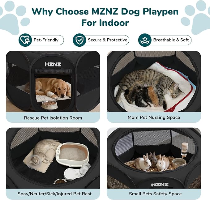 Dog Cat Small Animal Puppy Playpen Crate, Large, Whole Black | Portable Pop Up Pet Cage Enclosure Tent Kennel Indoor Outdoor with Carrying Case, No Assembly, Camping Use
