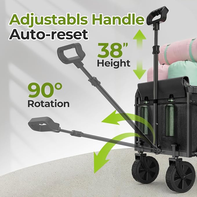 Black Small Collapsible Wagon Cart, Lightweight Portable Foldable Wagon with Wheels, 220lbs Utility Cart for Grocery, Light Camping, Sports, Easy to Fold & Store(Black)