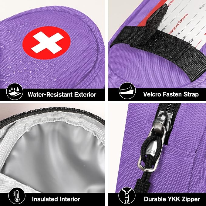 SITHON EpiPen Medical Carrying Case Insulated, Travel Medication Organizer Bag Emergency Medical Pouch Holds 2 EpiPens, Asthma Inhaler, Anti-Histamine, Auvi-Q, Allergy Medicine Essentials, Violet | Emergency Medical Travel Pouch Holds 2 EpiPens, Asthma...