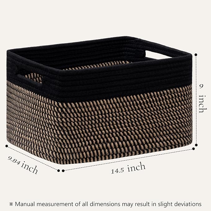 4 Pack Storage Baskets for Organizing, Shelf Baskets with Handles, Black&Brown
