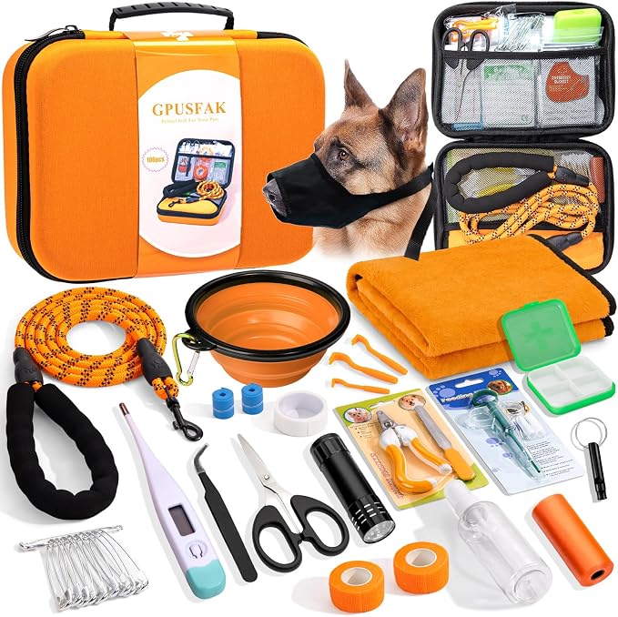 Pet First Aid Kit for Dogs - Pet Emergency Kit for Camping Hiking Traveling Hunting and Sports (Orange)