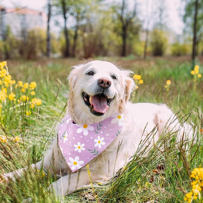 AnyDesign 2 Pcs Spring Floral Dog Bandana Triangle Pet Scarf Cute Boho Daisy Flower Pet Neckerchief Bibs Kerchief for Cat Dog Costume Accessories