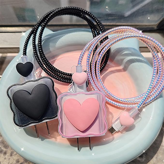 Cable Protector Charger Cover for iPhone iPad 18W/20W Charger Adapter,Kawaii Love Heart Charger Cord Protector,Soft Phone Cord Protector for iPhone iPad 18W/20W USB-C 1112 13 14 15 16 17 Pro Max-Pink