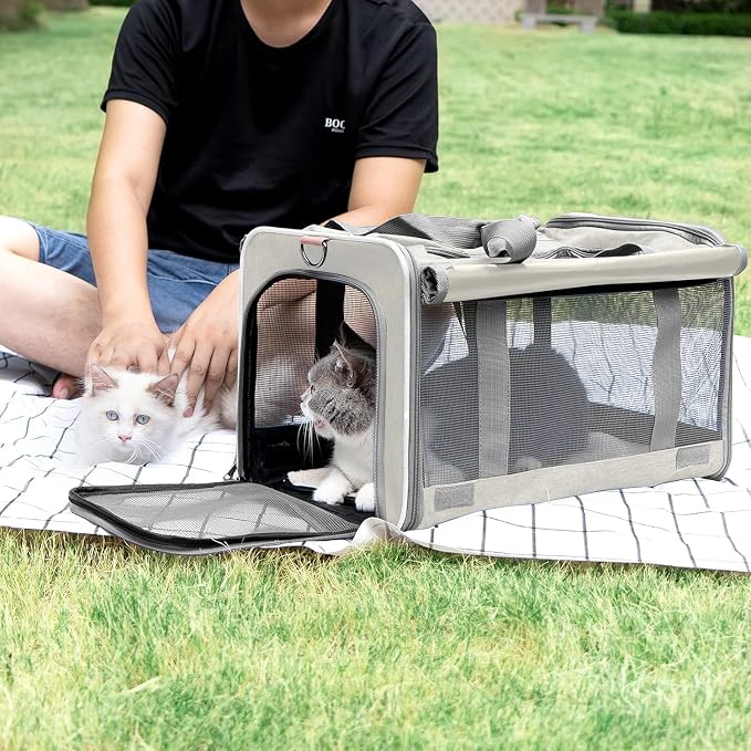 GAPZER Pet Carrier for Large Cat Soft-Sided Animal Traveling Bag up to 20lb | Privacy Protection Big Kitten Car Travel Cloth Carry Bag up to 20 lbs, Small Animal Portable Mesh Kennel Cage for Vet Visits