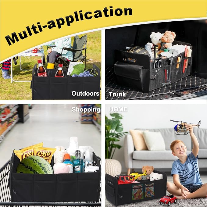 JiatuA Car Trunk Organizer, Car Organizers and Storage Collapsible Multi Compartment Container Box, Adjustable Car Accessories for SUV Sedan Truck, Standard Size, Black | Sturdy, Large Capacity, Clean Decor, Multi Compartment Container Box, Adjustable ...