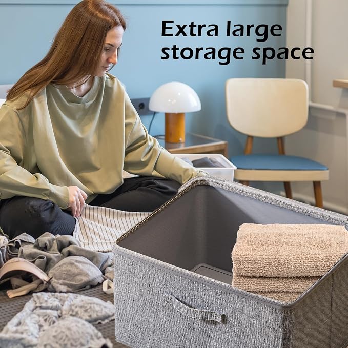 Collapsible Storage Bins for Home Organization,Grey storage Bins Waterproof Fabric Foldable Organizer Boxes [3 Pack], 15.75in x 11.81in x 8.27in (40CM x 30CM x 21CM)
