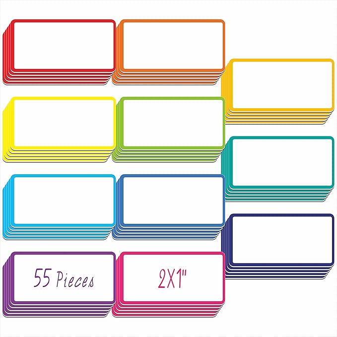 Magnetic Name Tag Label, 55 PCS Dry Erase Reusable Neon Name Stickers Frame in 11 Colors for Whiteboards Locker Fridge School Office Home (Each Measures 2" x 1")