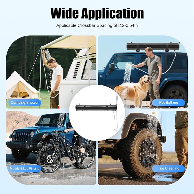 7.93 Gallon Self-Pressurized Water Tank Bumper Mount Roof Rack Water Storage Portable Shower for Camping with 5.58ft Hose Self-Pressurizing Design for Hiking, Travel Car Pet