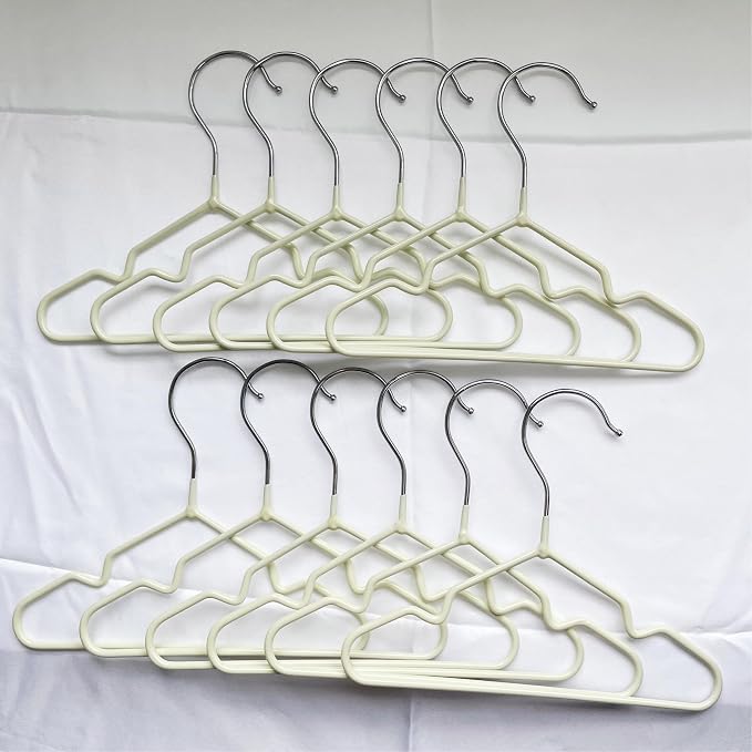 12 Pack Dog Clothes Hangers 7 Inch Wide Non-Slip Metal Pet Clothes Hangers Cat Clothing Holder Coat Hanger for Small Dogs Cats Puppy Chihuahuas (Beige)