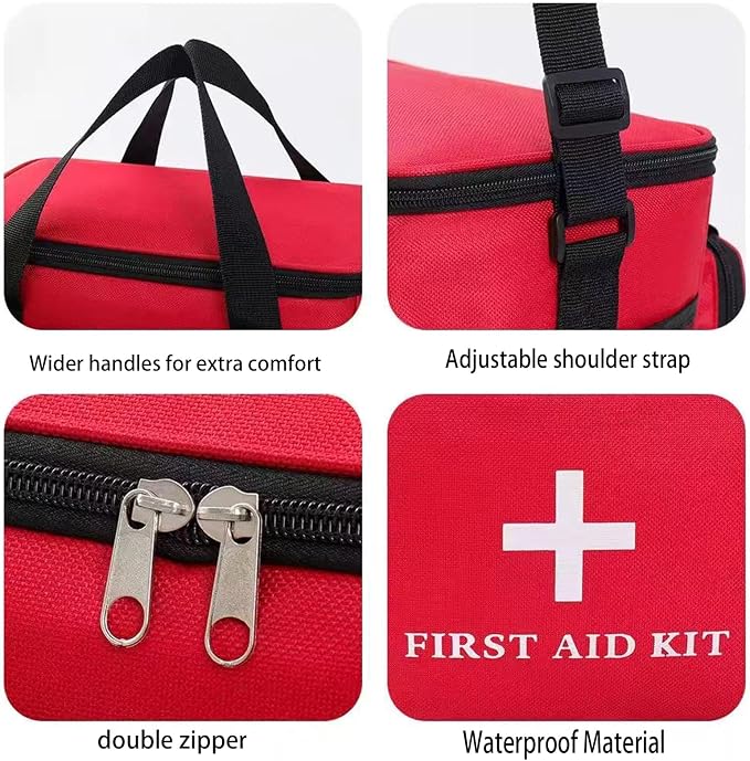 Emergency Medical Bag Organizer - Large Pill Bottle Storage with Detachable Pouch, Waterproof First Aid Kit Case for Travel & Home (Red, Large)