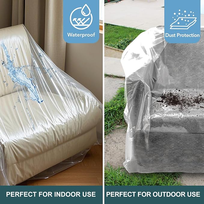 Clear Plastic Moving Chair Furniture Covers for Storage | Extra Large 65x 42 x 34 Inch, Waterproof and Dust Proof With Label For Storage and Moving