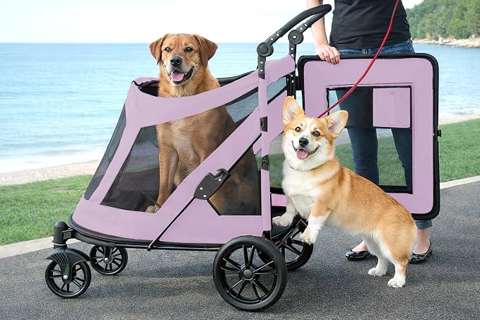 Pet Gear No-Zip Excursion Pet Stroller, Bubble Gum | Dual Entry, Push Button Zipperless Entry, For Single or Multiple Dogs/Cats, Gel-Filled Tires