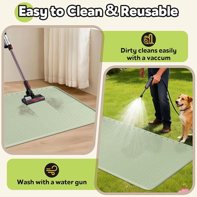 Silicone Dog Crate Mat 50"x 35" Under Dog Crate Kennel Pad Mat, Green | Extra Large Dog Cage Mat, Non-Slip Waterproof Dog Playpen Mat, Reusable Washable Dog Mat for Crate, Protect Floors