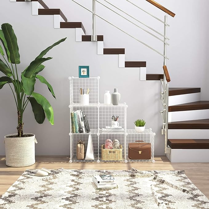 C&AHOME Wire Cube Storage, 6 - Cube Organizer Metal C Grids, Units, White | Modular Shelves Units, Storage Bins Shelving, Closet Organizer, Ideal for Home, Office, Living Room