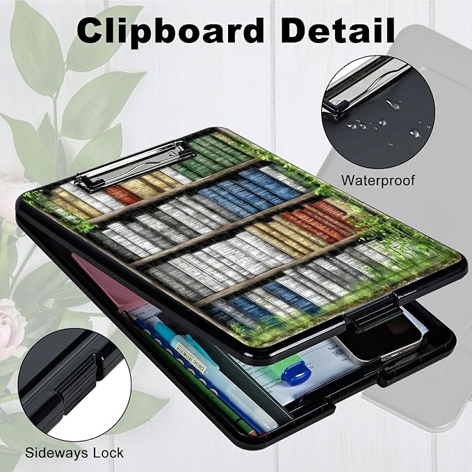 Heavy Duty Storage Clipboard, Slim Nursing Clipboard with Internal Pen Case, Portable File Organizer Case for A4 Letter Size Paper Office Medical Professionals, Green Books