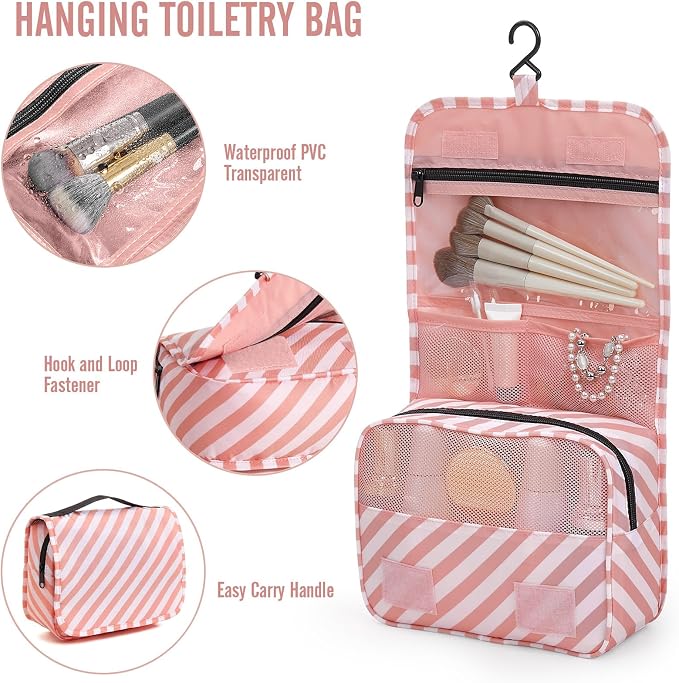 Veken 8 Set Packing Cubes for Travel Essentials, Pink Suitcase Organizer Bags in 4 Sizes, Carry-On Luggage Accessories with Large Laundry & Hanging Toiletry Bag, Must-Have for Airplane, Road Trip