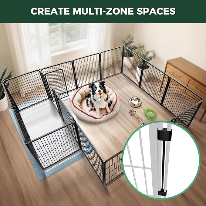 FXW Homeplus Indoor Dog Playpen with Divider Connectors, 32" H, 16 Panels | Calm Indoor Play Area, Two-Zone Layout, For Small & Medium Dogs, Patented
