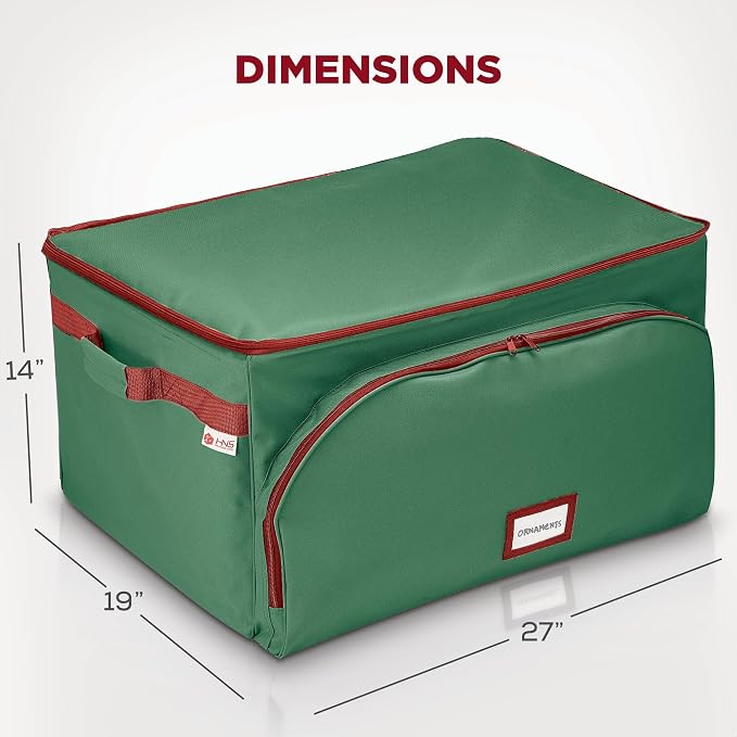 HOLDN’ STORAGE Premium Christmas Ornament Storage Container - Holds Up to 72-4” Ornaments Durable 600D Fabric - Adjustable Dividers - 3 Individual Trays - Metal Frame - Green