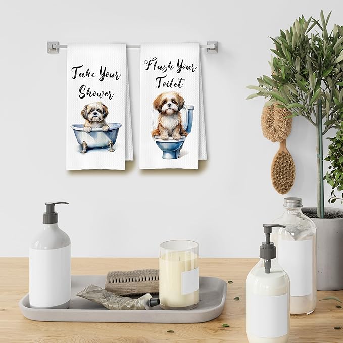 Funny Shih Tzu Dog Hand Towels for Bathroom Washroom, Gifts for Shih Tzu Lovers Women Men, Dog Bathroom Decor, 16x24 Inch Set of 4