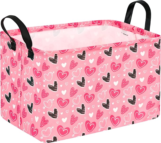 Kid Clothes Storage Basket Gift Shelf Basket Toy Storage Bin, Nursery Basket Organizer Box for With Handles for Room Deco Heart Valentine's Basket