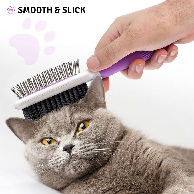 Pet Grooming Brush - Fur Detangling Pins & Coat Smoothing Slicker Bristles, Two-Sided Design for Dogs, Cats & Other Animals