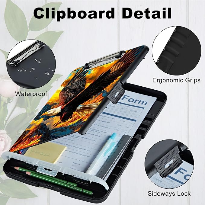 Mountain Eagle A4 Clipboard with Storage Pen Holder, Clipboards Organizer Nursing Clipboard Foldable File Folder Plastic Clipboard Folio Clip Board for Office Students Classroom Doctor