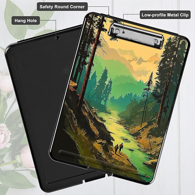 Heavy Duty Storage Clipboard, Slim Nursing Clipboard with Internal Pen Case, Portable File Organizer Case for A4 Letter Size Paper Office Medical Professionals, Green Forest Creek