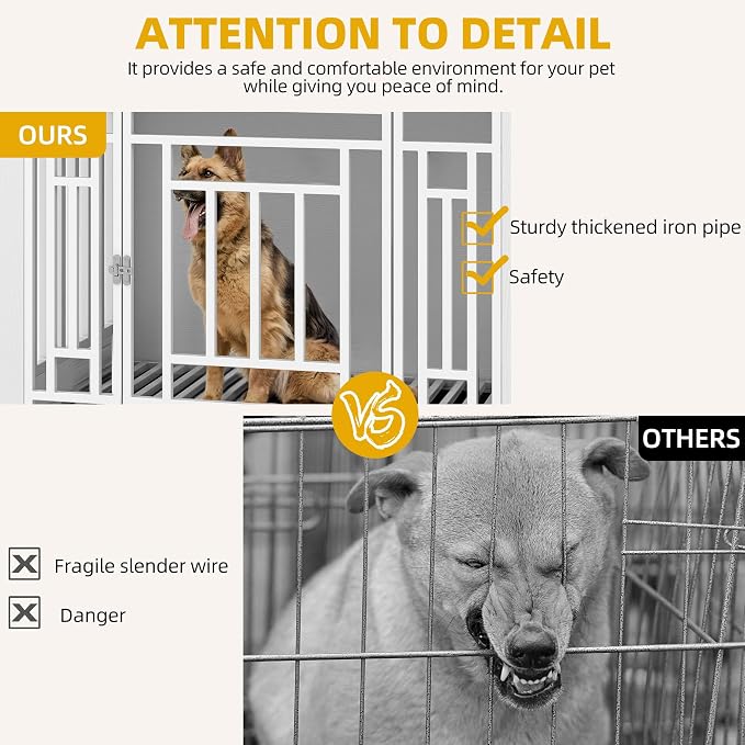 DWVO 38 Inch Dog Crate Furniture with Wheels & Removable Tray | Dog Kennel Indoor Heavy Duty End Table for Large Medium Dogs, Decorative Wooden Dog Cage Table, Chew-Resistant, White