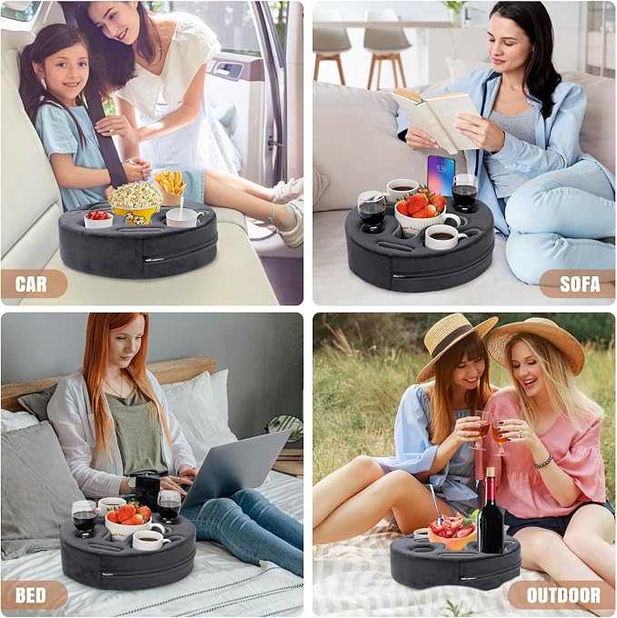 INNO STAGE Couch Cup Holder Pillow | Sofa Caddy Buddy Cupholder Organizer, for Bed Rv Tv Car Man Cave Remote Snacks Drink, Gift for Couch Potato, Grey