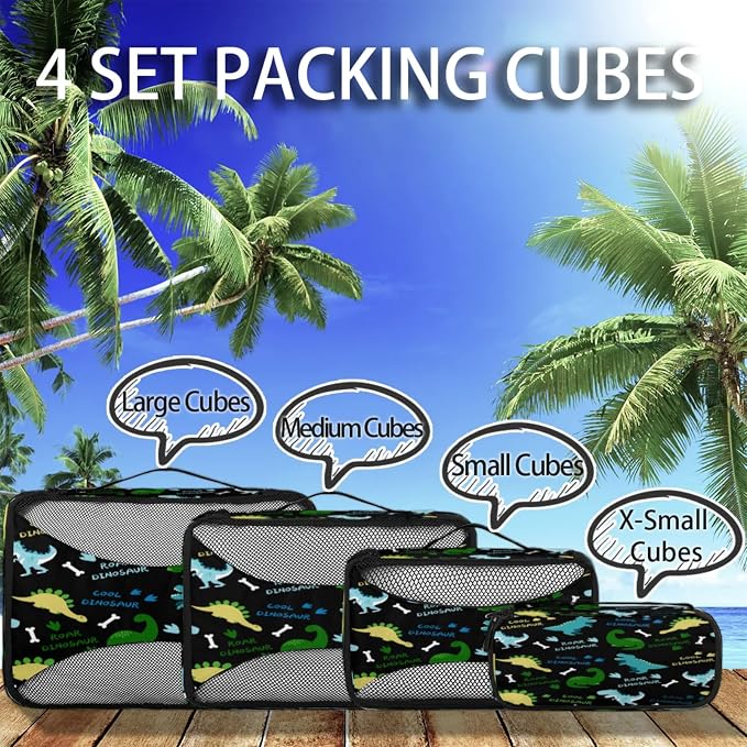 Dinosaur Pattern Packing Cubes for Travel, Luggage Packing Organizers, Dinosaurs Travel Accessories Large Toiletries Bag for Clothes Shoes Cosmetics Toiletries