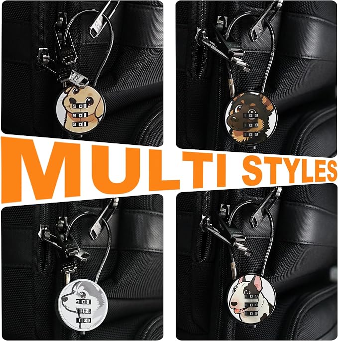 Small Combination Lock for Luggage, Gym Locker, Backpack Bag Zipper, Mini Combo Lock with Code, 5.12 Inch Steel Cable Padlock for Travel Suitcase (4-Dog, Cool)