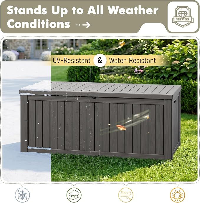 230 Gallon Outdoor Storage Box Waterproof Deck Box for Patio | Gray, Resin, Large, Weatherproof, Divider, Lockable, Hydraulic Rod, Easy Assembly, Patio Cushions Storage, Organization