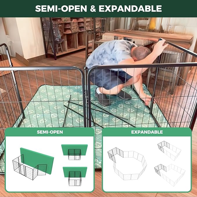 FXW Homeplus Indoor Dog Playpen, 45" H, 32 Panels, for Large Dogs | Stress-free play, Heavy-duty, Semi-open design, Easy setup, Threshold-free gate, Expandable, Patented