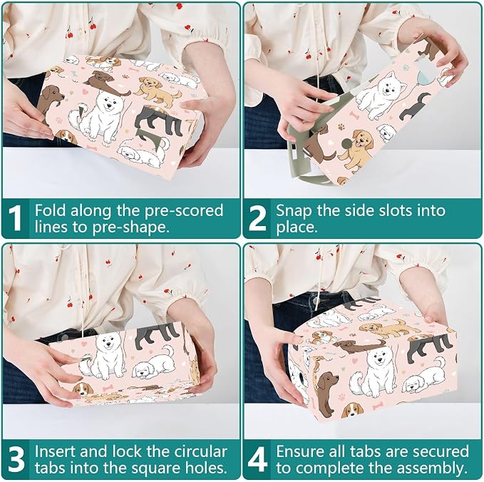 Emelivor Cute Pets Dogs Pink Pattern Magazine Holder Set of 3 Desk File Organizer Foldable Vertical Folder Holder with Labels for Office Organization Book Bins for Library Classroom Home
