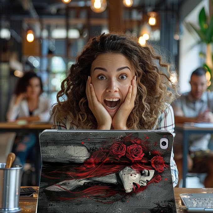 for Microsoft Surface Go 4/3/2/1-10.5" 2021 Tablet Case,Auto Wake/Sleep,Adjustable Stand Protective Cover - Rose Girl Dark Art