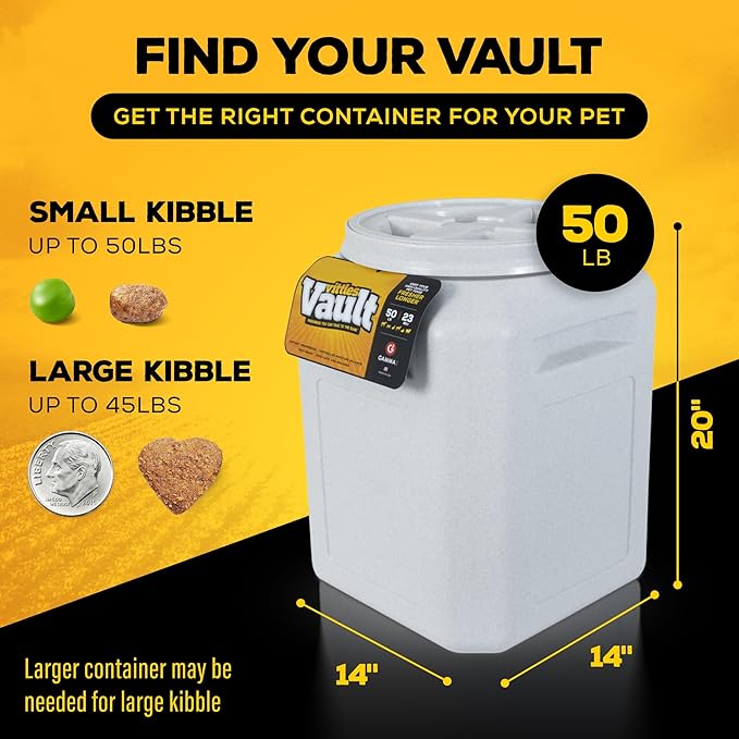 Vittles Vault Airtight Pet Food Storage Container + Scoop, Fits Up to 50lbs | Stores Dog Kibbles, Bird Seed, Oatmeal, Rice, Flour and Cereal in BPA Free Plastic, Sealed Airtight, Made in USA, with Scoop