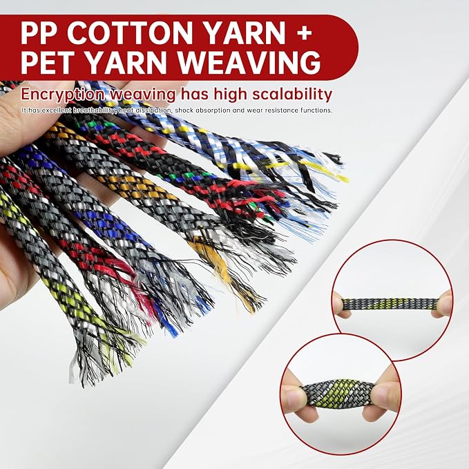 New Braid Sleeve,PP Cotton PET Braided Sleeve Tube Soft Wire Wrap Insulated Cable Protection Line Harness Sheath Daily Household Wire Management (Yellow White Grey, 12mm (15/32")-19ft)