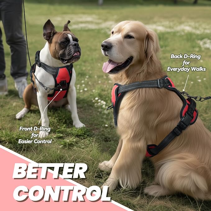 VIVAGLORY No Pull Dog Harness Vest Harness, XS, Red - Plain | with Handle Front and Back Clip for Training & Pulling, No Pull & Escape Proof Padded Adjustable for Pet Puppy