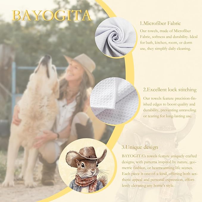 Western Cowboy Squirrel Gifts Kitchen Towels Decorative - Squirrel Lover Gifts Dish Tea Towels for Kitchen Drying, Cowboy Hat Animal Hand Towels for Bathroom Decor, 16x24 Inch