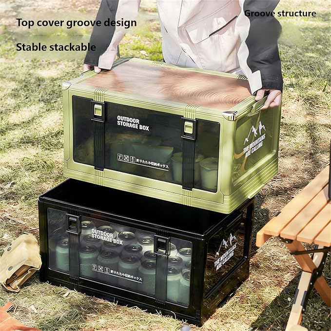 hejhncii Multiple Compartment Foldable Organizers for Gear and Clothing Storage Foldable Designs with Handles for Portability Camping Storage Box with PP PET Wood for Outdoor Gear