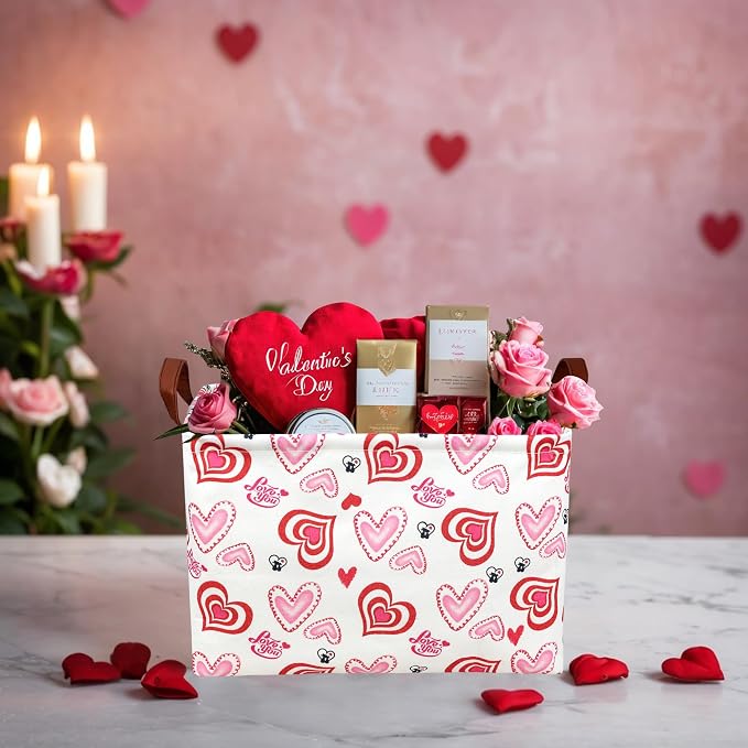 Valentine's Day Basket Gift for Empty Cute Heart Large Storage Bin for Kid and Baby Room Décor (Love you heart)