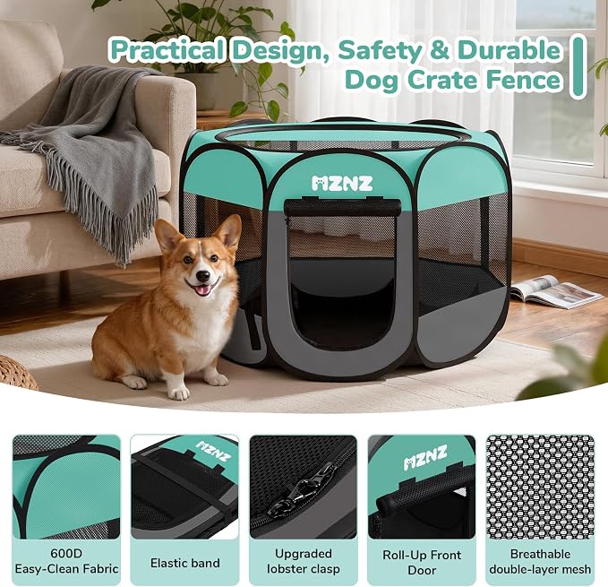 Dog Cat Small Animal Puppy Playpen Crate, Medium, Blue | Portable Pop Up Pet Cage Enclosure Tent Kennel Indoor Outdoor with Carrying Case, No Assembly, Camping Use