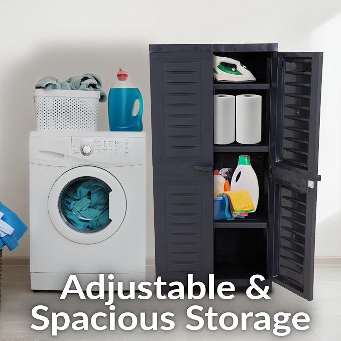 Sunnydaze 48" Garage Storage Cabinet with Locking Doors & Shelves, Charcoal | Heavy Duty Storage Cabinet with Plexiglass Doors Resists Rust & Peeling, Easy-Clean Utility Cabinet for Garage, Shed, Office