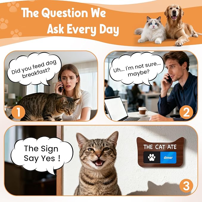 Cat Feeding Reminder Sign, Magnetic Pet Fed Schedule Chart with Slider, Breakfast & Dinner Tracker for Fridge, Prevent Overfeeding, Unique Cat Ear Shape Acrylic Sign, 4.7" x 3", Silver