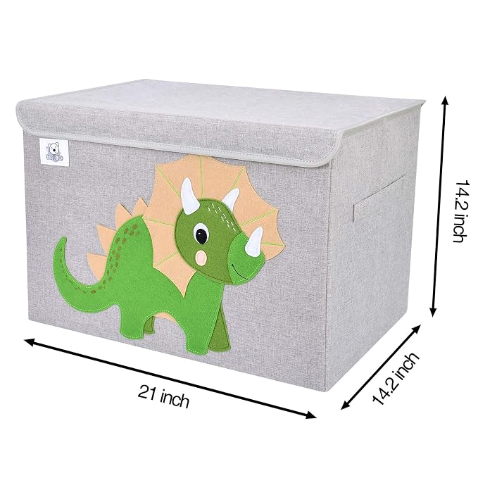 Large Toy Box Storage with Lid, Foldable Fabric Toy Chest Storage for Kids | Toy Organizer Basket, Collapsible Animal Print Storage Bin for Toddlers, Boys and Girls, Playroom, Baby Nursery (Triceratops)