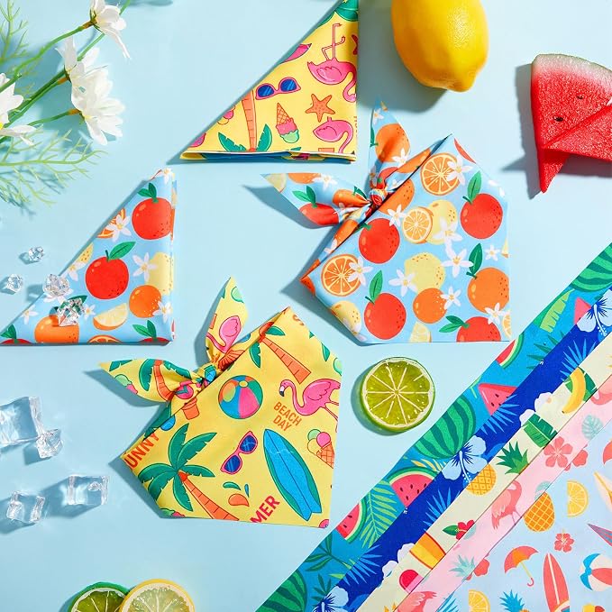 50 Pcs Summer Hawaiian Dog Bandanas Bulk Tropical Flower Pattern | Triangle Kerchief Bibs Scarf Set for Pets Hawaii Party Costume Photo Props Accessories, 25 Styles, 19.7 x 13.8 x 13.8 Inch