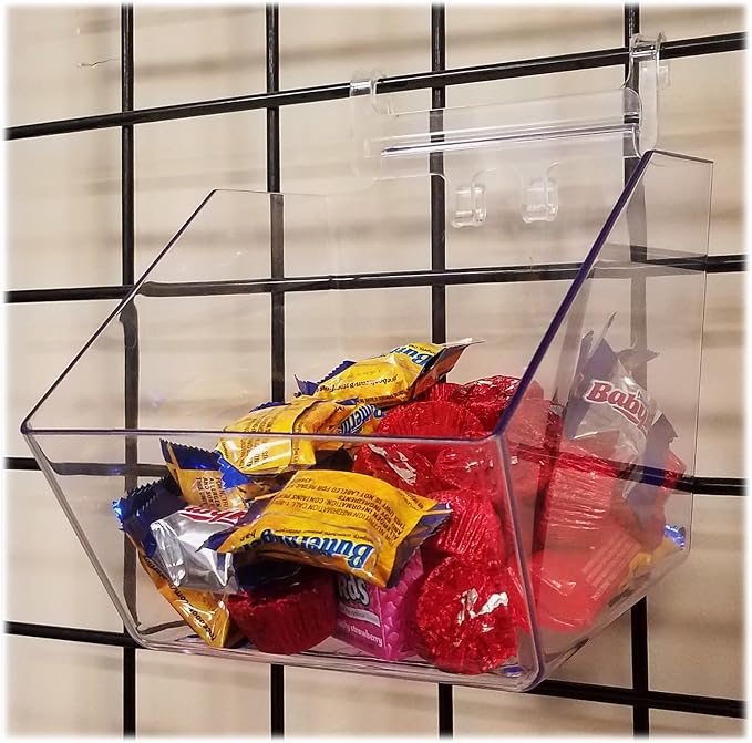Clear Gridwall Acrylic Bins, Small Bin for Grid Panels - 6" L x 5.5" H x 7.5" D - 10 Pack